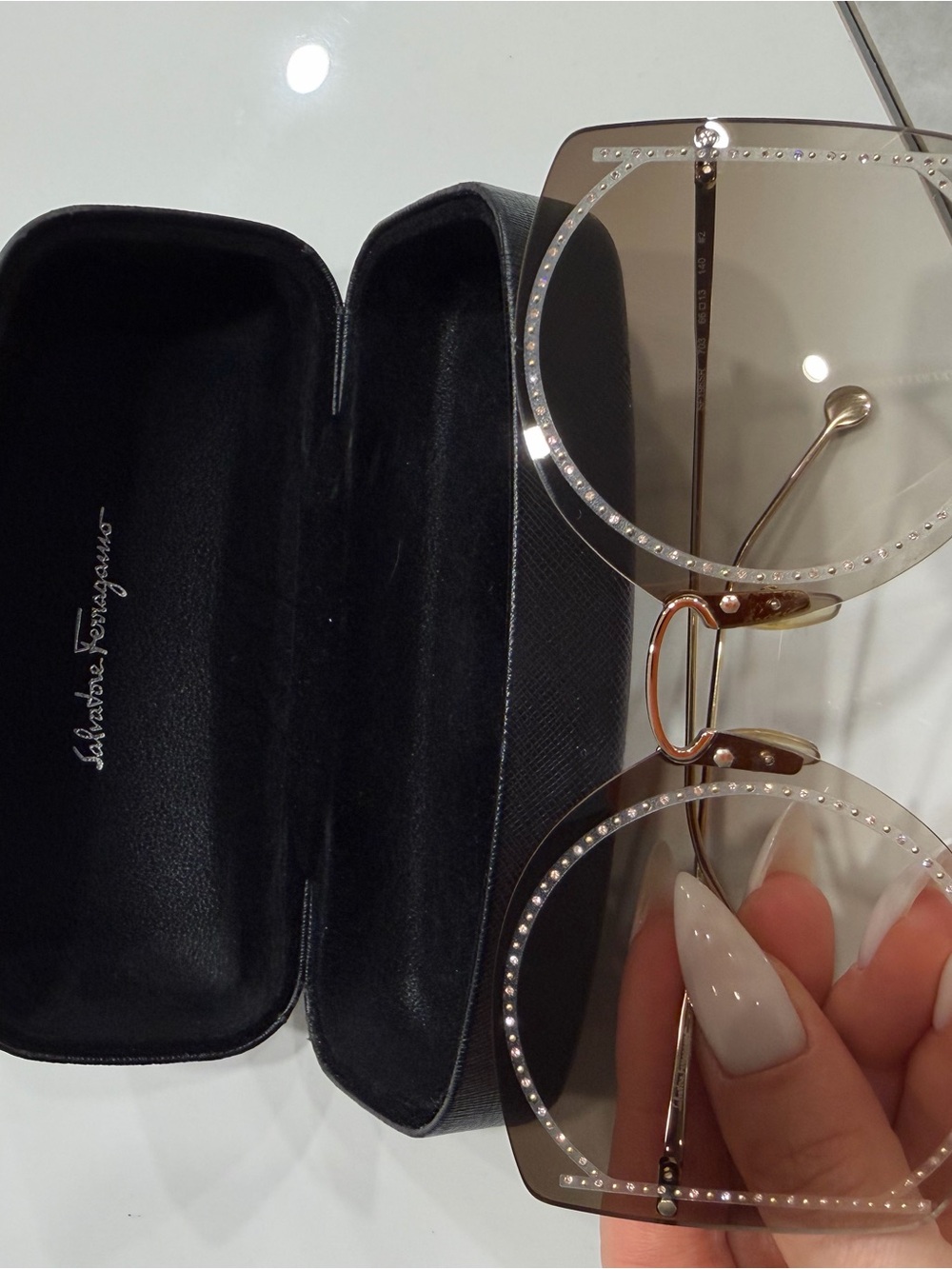 Salvatore Ferragamo Gold Rim with Clear Lenses and Crystal Accents Sunglasses